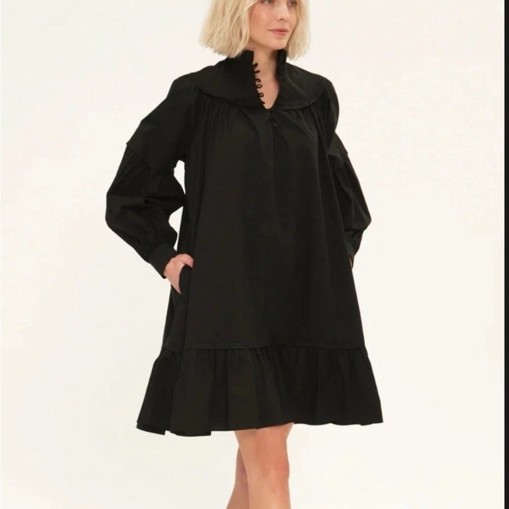 NWT Harshman Fiona Dress Black Long Sleeve Cotton Relaxed Fit - Size XS $334